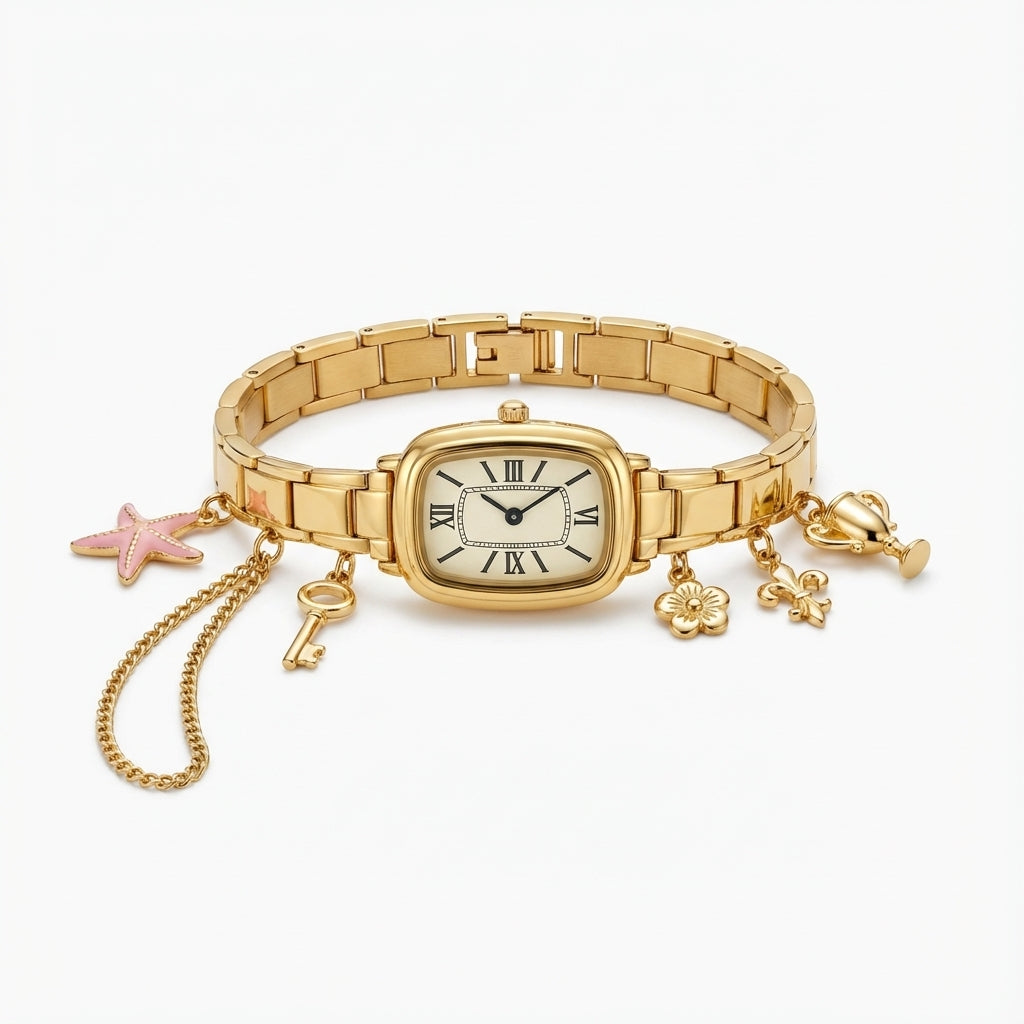 Montre-Bracelet à Breloques Dorées