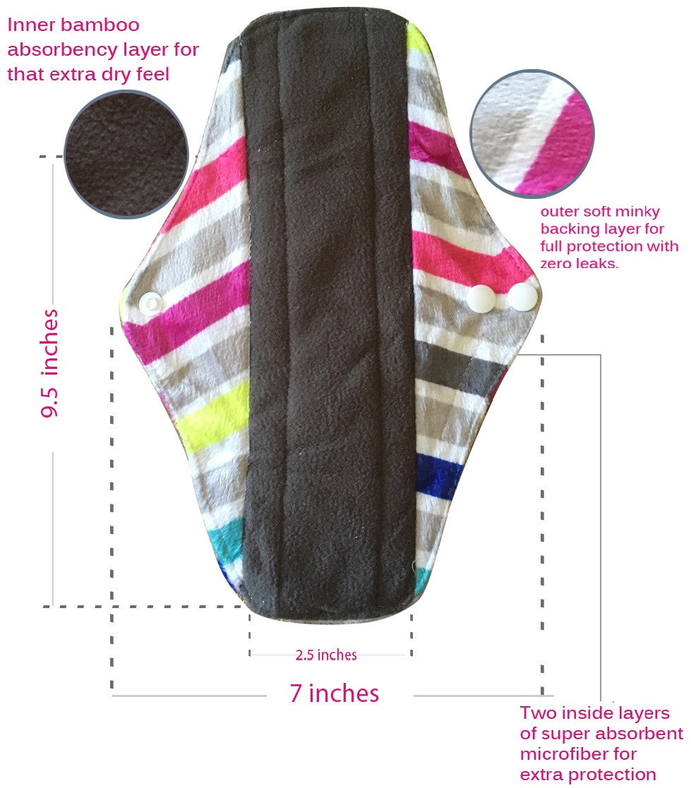 PeriodMate Stain Resistant CLOTH MENSTRUAL PADS Wit (6 PIECES) (Zig-Zag)