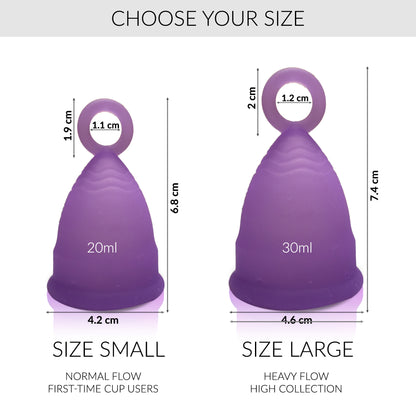 Period Mate Menstrual Cups 5 Color Choices with Ring for Easy removal (Large and Small)